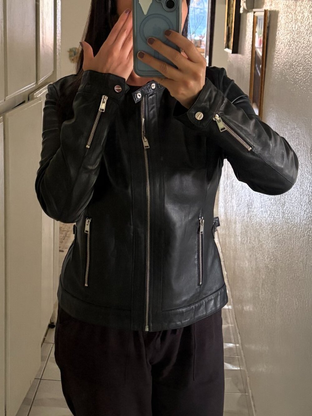LAMARQUE Linda Leather Biker Jacket, 100% Supple Leather, Size L